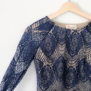 L'atiste Long Sleeve Blue Lace Overlay Crop Top